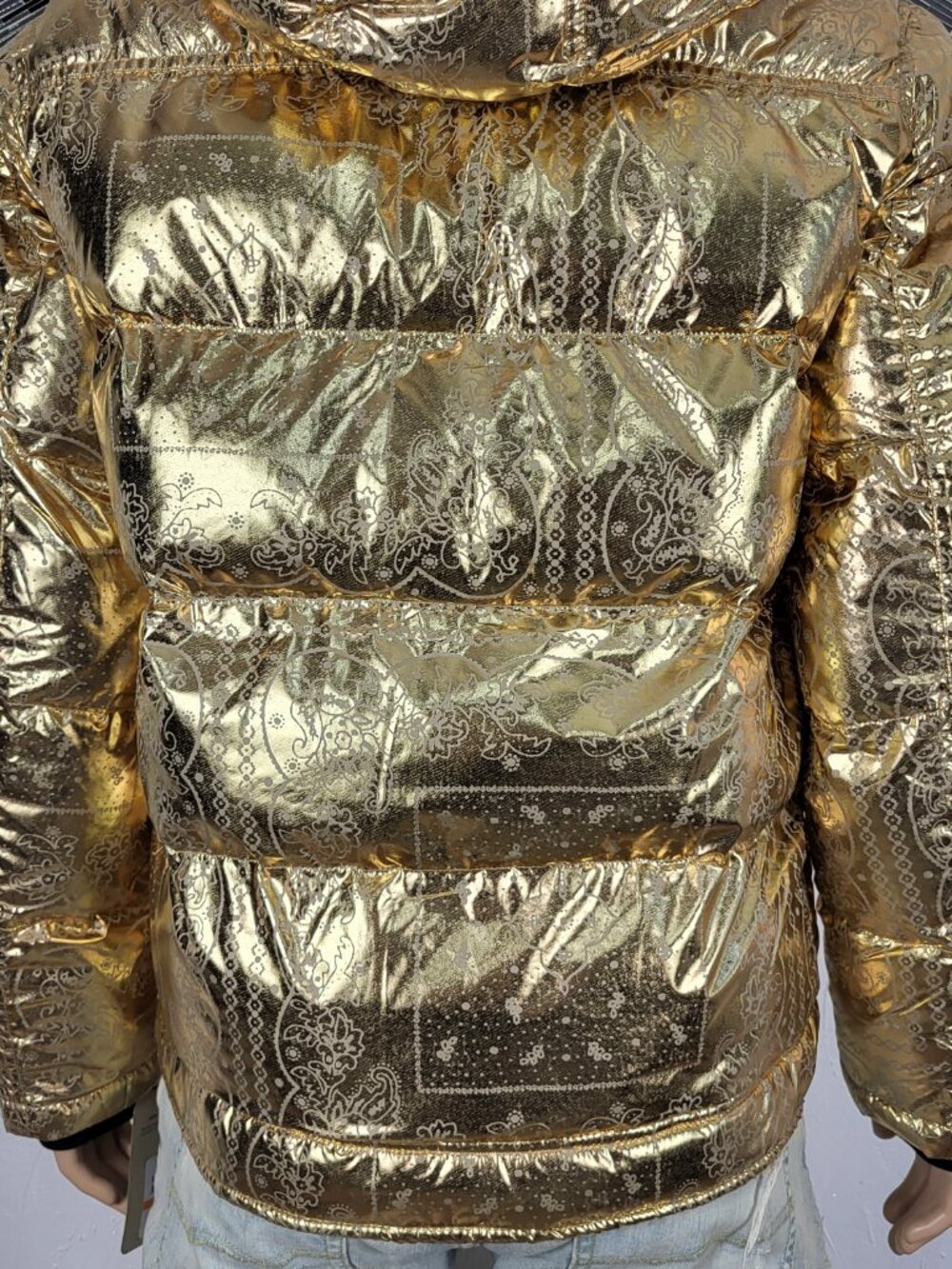 NWT~$225~LEVIS~SZ S~MENS GOLD METALLIC PUFFER BOMBER JACKET HOODED COAT POCKETS - Picture 13 of 16